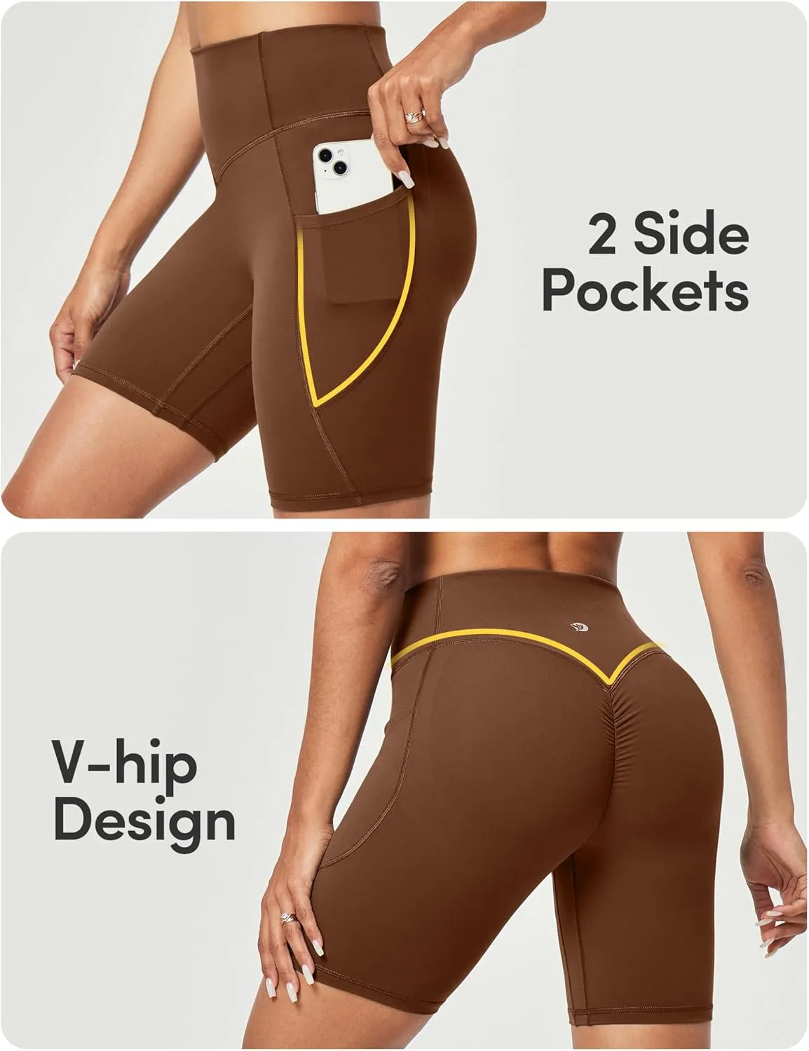 IUGA Gym Shorts Women Scrunch Butt Lifting Tummy Control Biker Shorts with Pockets High Waist Yoga Booty Workout Running 6"