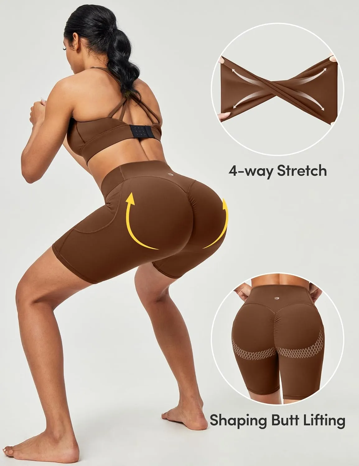 IUGA Gym Shorts Women Scrunch Butt Lifting Tummy Control Biker Shorts with Pockets High Waist Yoga Booty Workout Running 6"