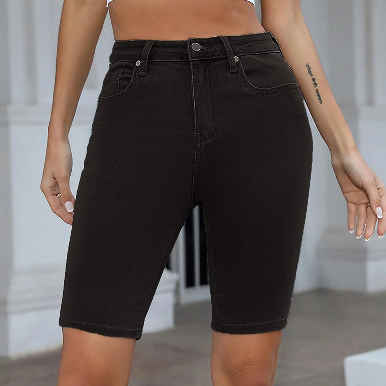 Jean Shorts for Women Denim High Waisted Roll Up Hem Straight Leg Denim Jean Shorts Stretch Summer Short Pants with Pockets