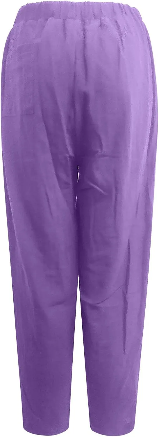 JOAU Cotton Linen Casual Summer Pants for Women Comfy Baggy High Waist Trousers with Pockets Lightweight Lounge Loose Pants