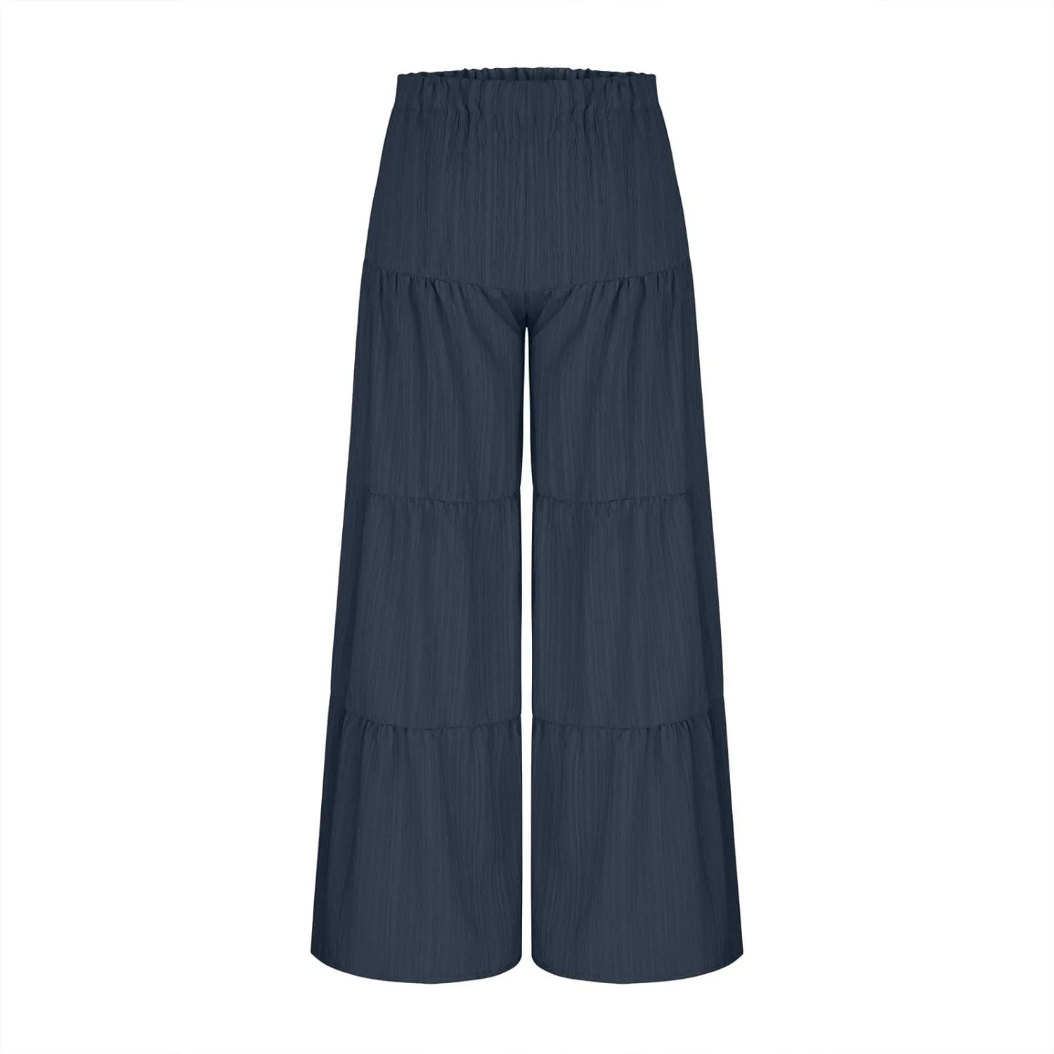 JOAU Women's Flowy Boho Elastic High Waist Ruffle Hem Wide Leg Beach Loose Palazzo Pants Summer Baggy Tiered Flared Trousers
