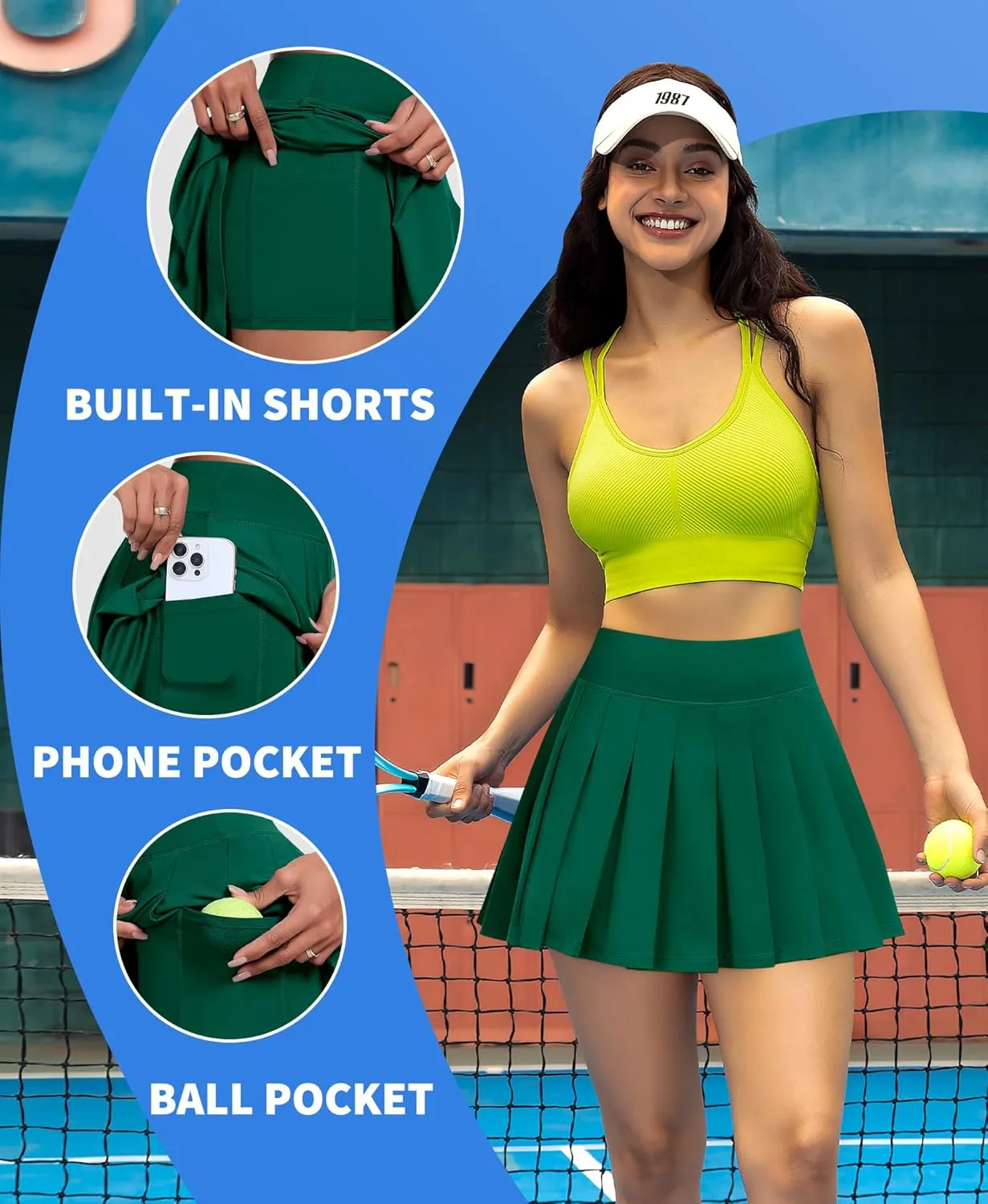 JoyGirl Womens Pleated Tennis Skirt with Shorts Golf Skirts High Waisted Athletic Mini Skirt Workout Skorts with Pockets