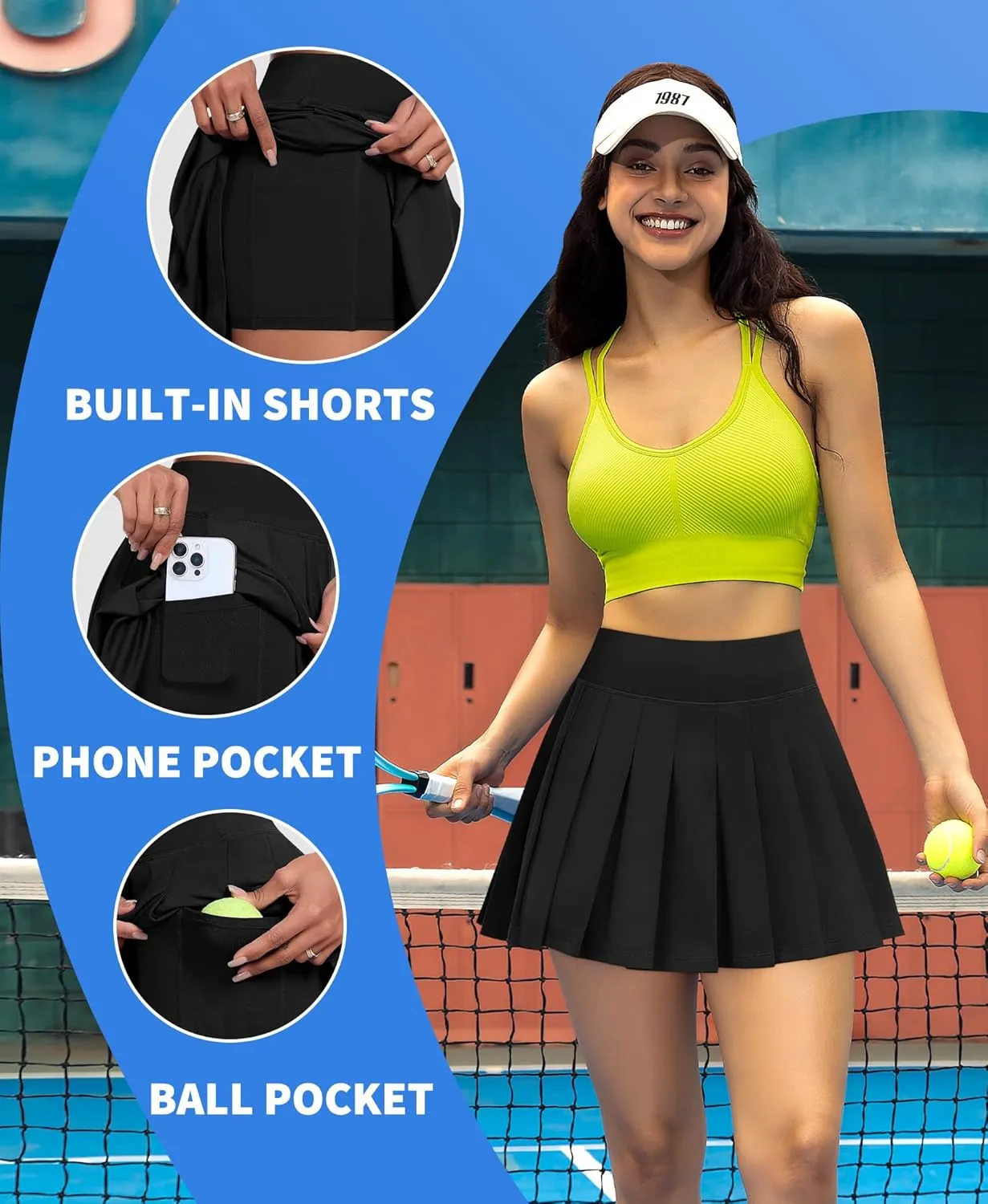 JoyGirl Womens Pleated Tennis Skirt with Shorts Golf Skirts High Waisted Athletic Mini Skirt Workout Skorts with Pockets