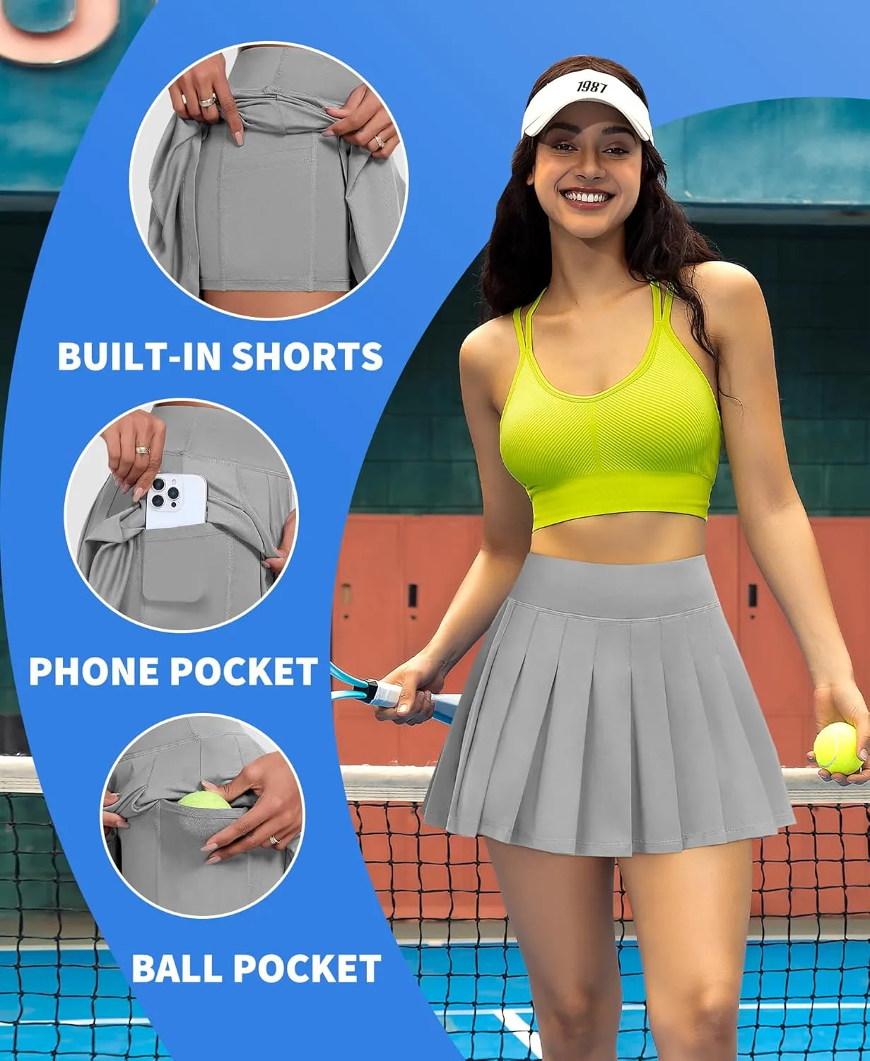 JoyGirl Womens Pleated Tennis Skirt with Shorts Golf Skirts High Waisted Athletic Mini Skirt Workout Skorts with Pockets