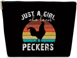 Just A Girl Who Loves Peckers Makeup Bag, Animal Lovers Gifts, Women Cosmetic Bag for Purse, Gifts for Women Besties Daughter Best Friends