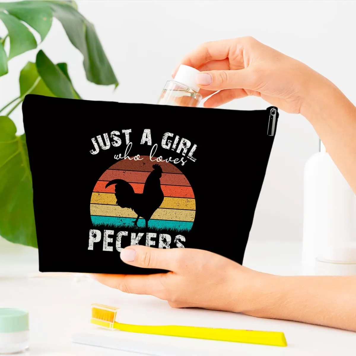 Just A Girl Who Loves Peckers Makeup Bag, Animal Lovers Gifts, Women Cosmetic Bag for Purse, Gifts for Women Besties Daughter Best Friends