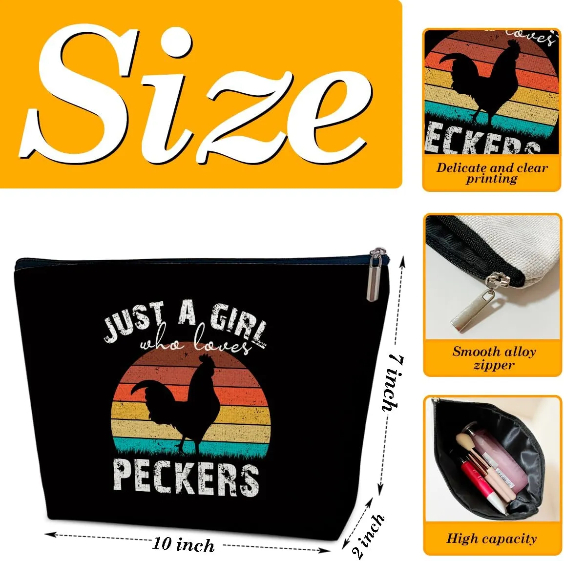 Just A Girl Who Loves Peckers Makeup Bag, Animal Lovers Gifts, Women Cosmetic Bag for Purse, Gifts for Women Besties Daughter Best Friends