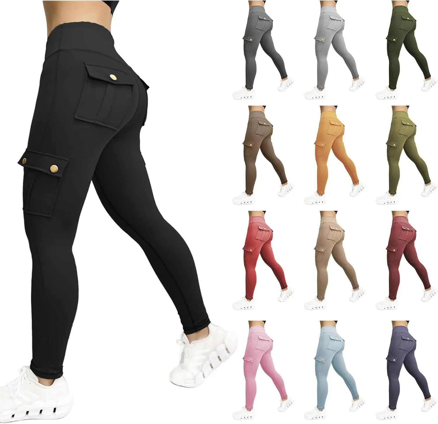 Kubbon Women's Yoga Leggings Butt Lifting Cargo Pants High Waist Tummy Control Workout Pants Lounge Trousers with Pockets
