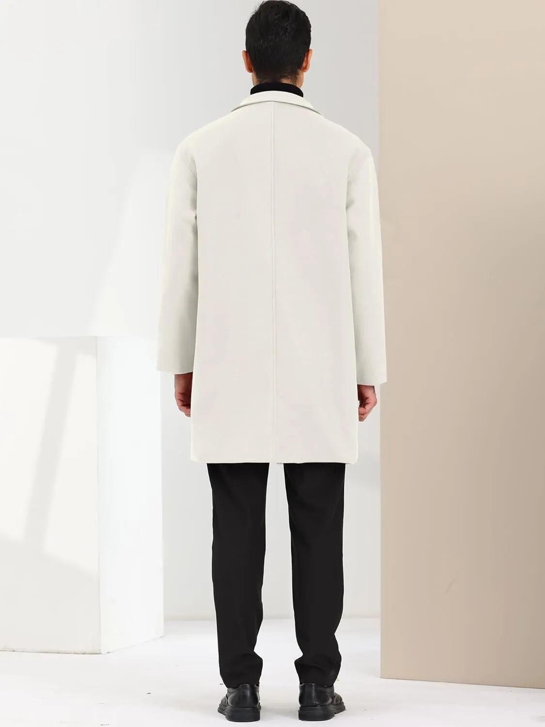 Lars Amadeus Men's Winter Trench Coat Notched Lapel Single Breasted Mid-Length Overcoat