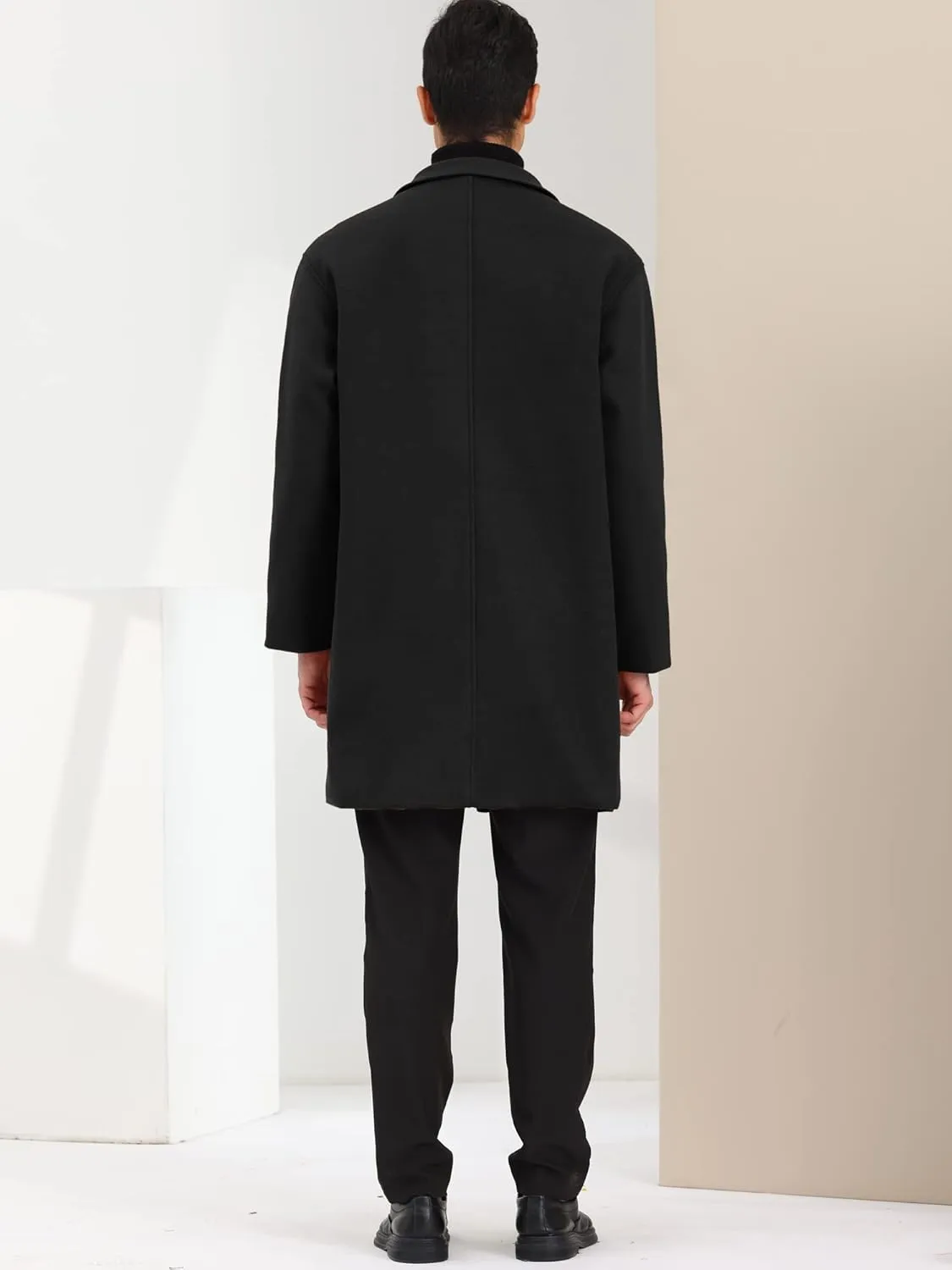 Lars Amadeus Men's Winter Trench Coat Notched Lapel Single Breasted Mid-Length Overcoat