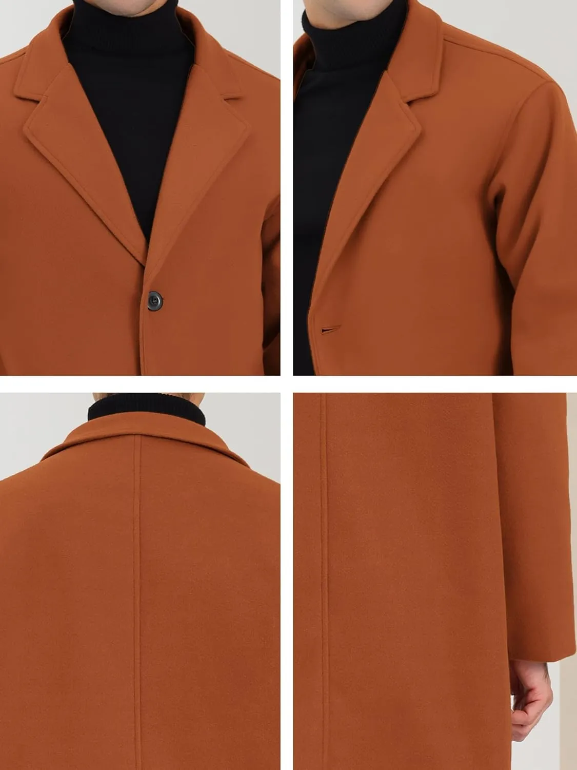 Lars Amadeus Men's Winter Trench Coat Notched Lapel Single Breasted Mid-Length Overcoat
