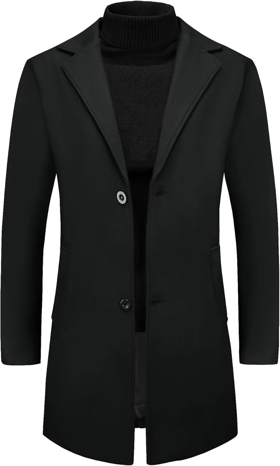 Lars Amadeus Men's Winter Trench Coat Notched Lapel Single Breasted Mid-Length Overcoat