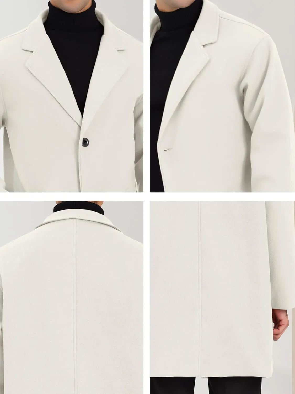 Lars Amadeus Men's Winter Trench Coat Notched Lapel Single Breasted Mid-Length Overcoat