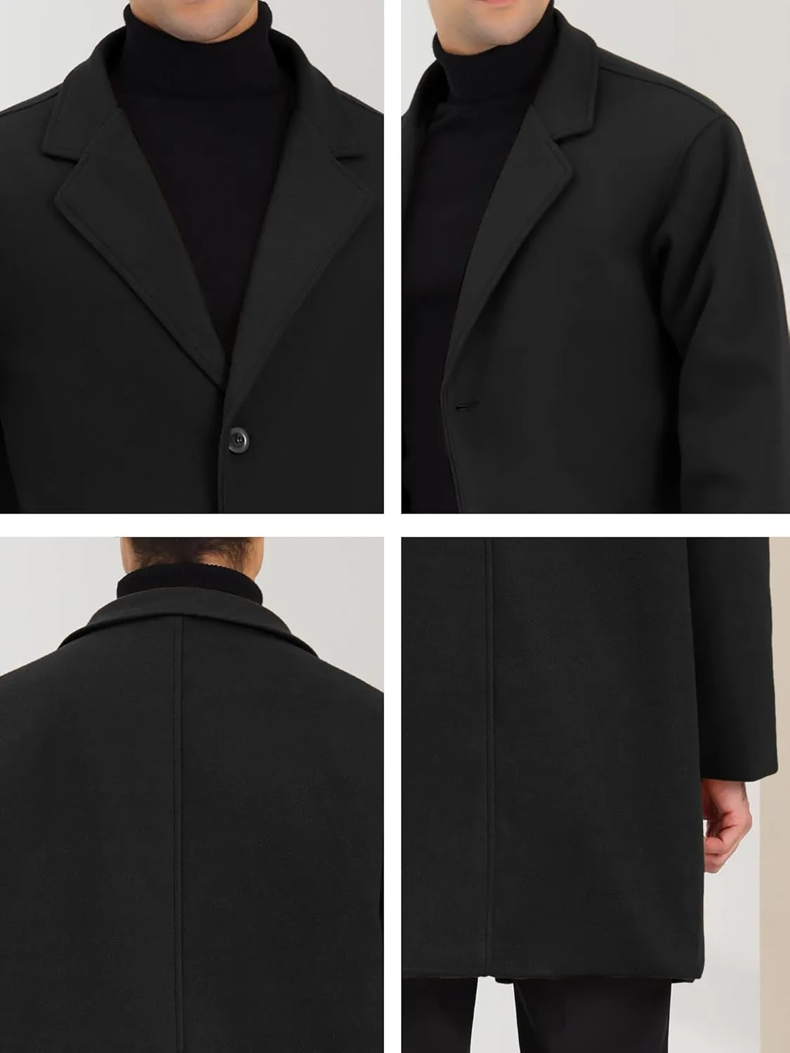 Lars Amadeus Men's Winter Trench Coat Notched Lapel Single Breasted Mid-Length Overcoat