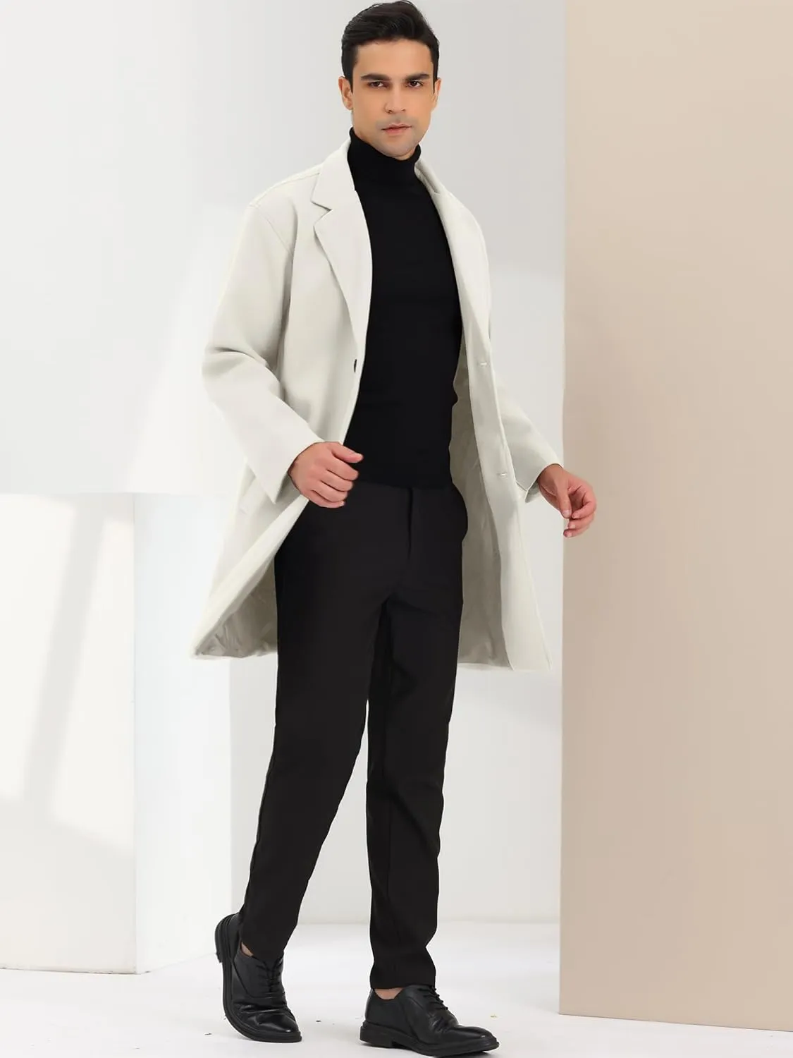 Lars Amadeus Men's Winter Trench Coat Notched Lapel Single Breasted Mid-Length Overcoat