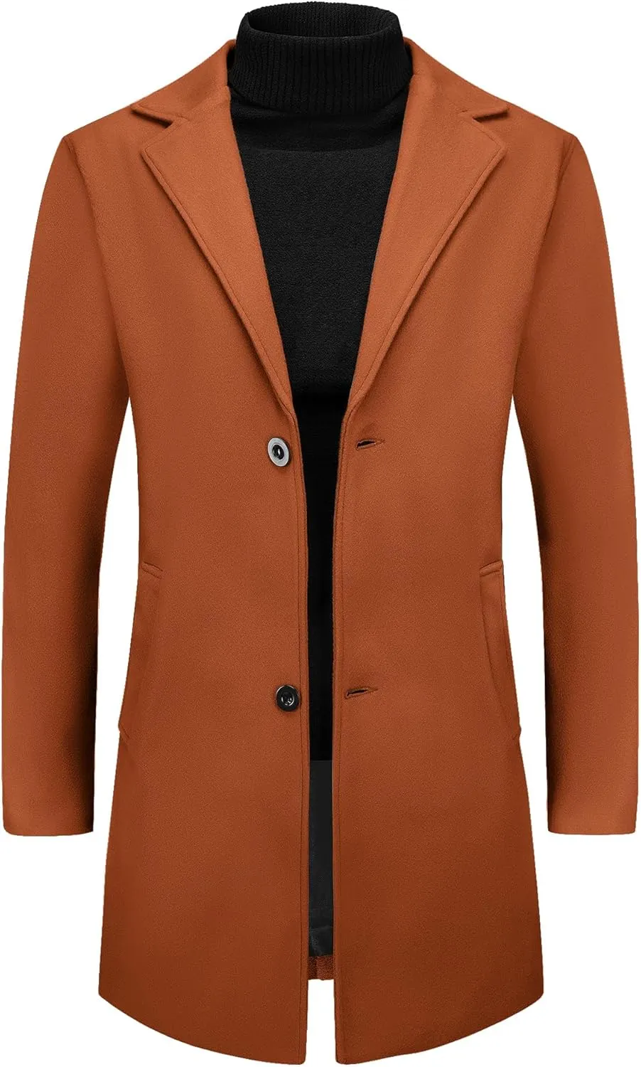 Lars Amadeus Men's Winter Trench Coat Notched Lapel Single Breasted Mid-Length Overcoat