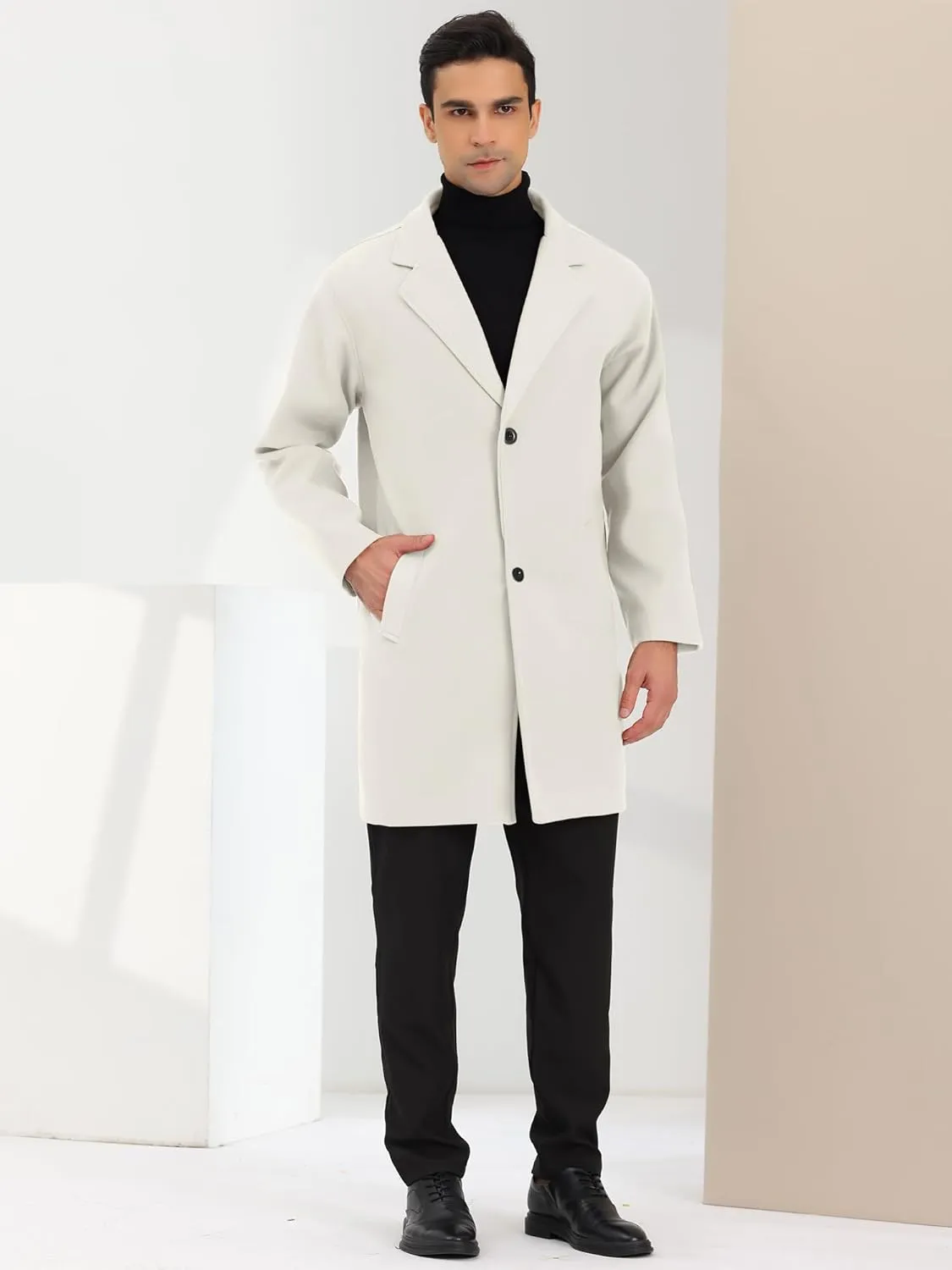 Lars Amadeus Men's Winter Trench Coat Notched Lapel Single Breasted Mid-Length Overcoat