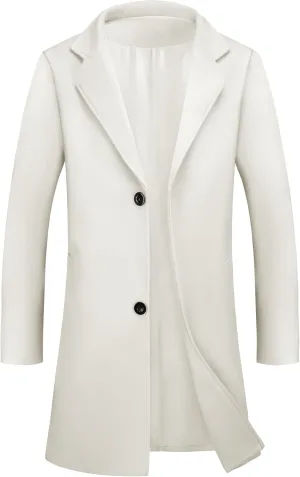 Lars Amadeus Men's Winter Trench Coat Notched Lapel Single Breasted Mid-Length Overcoat
