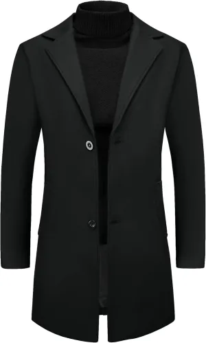 Lars Amadeus Men's Winter Trench Coat Notched Lapel Single Breasted Mid-Length Overcoat