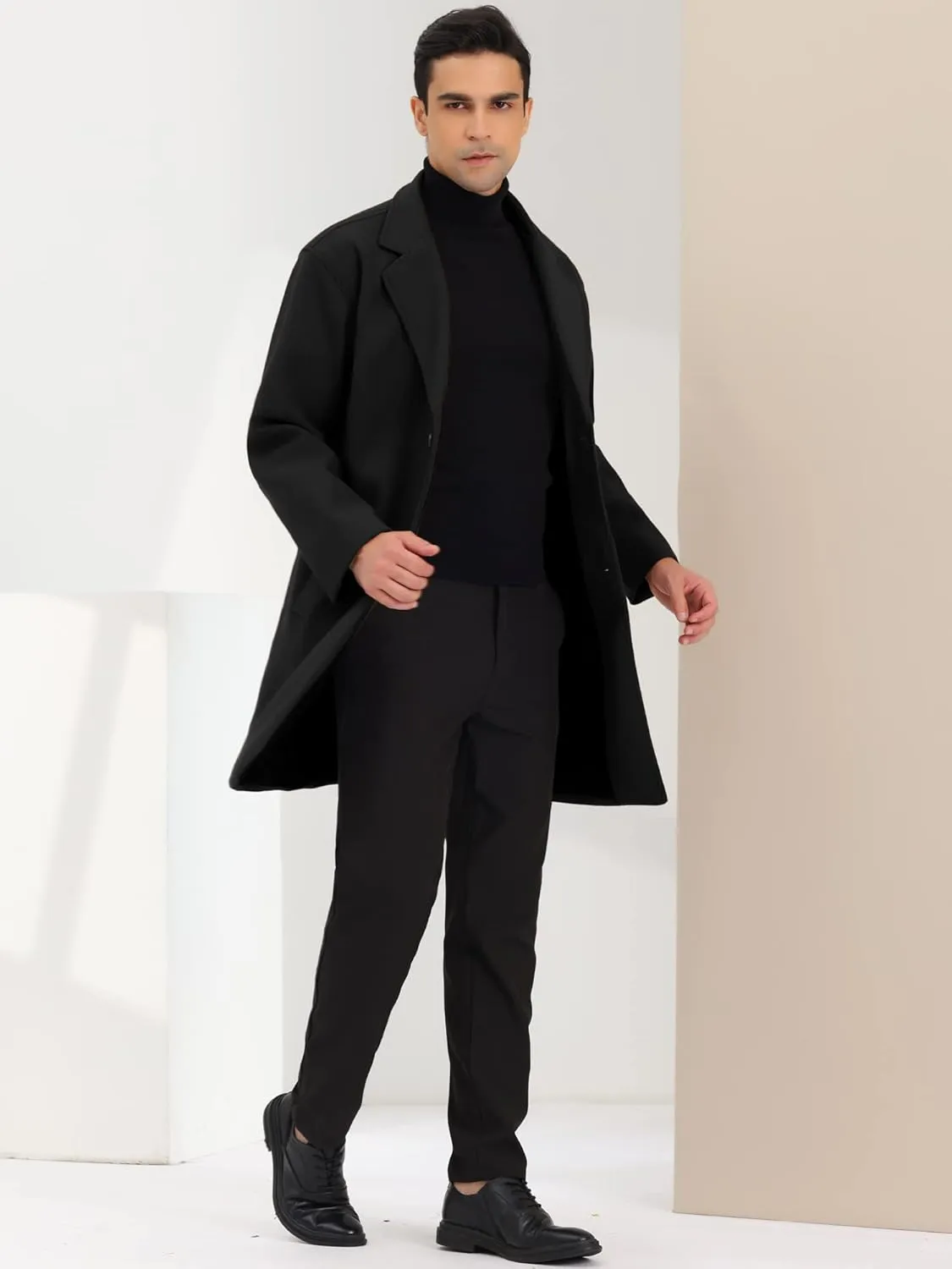 Lars Amadeus Men's Winter Trench Coat Notched Lapel Single Breasted Mid-Length Overcoat