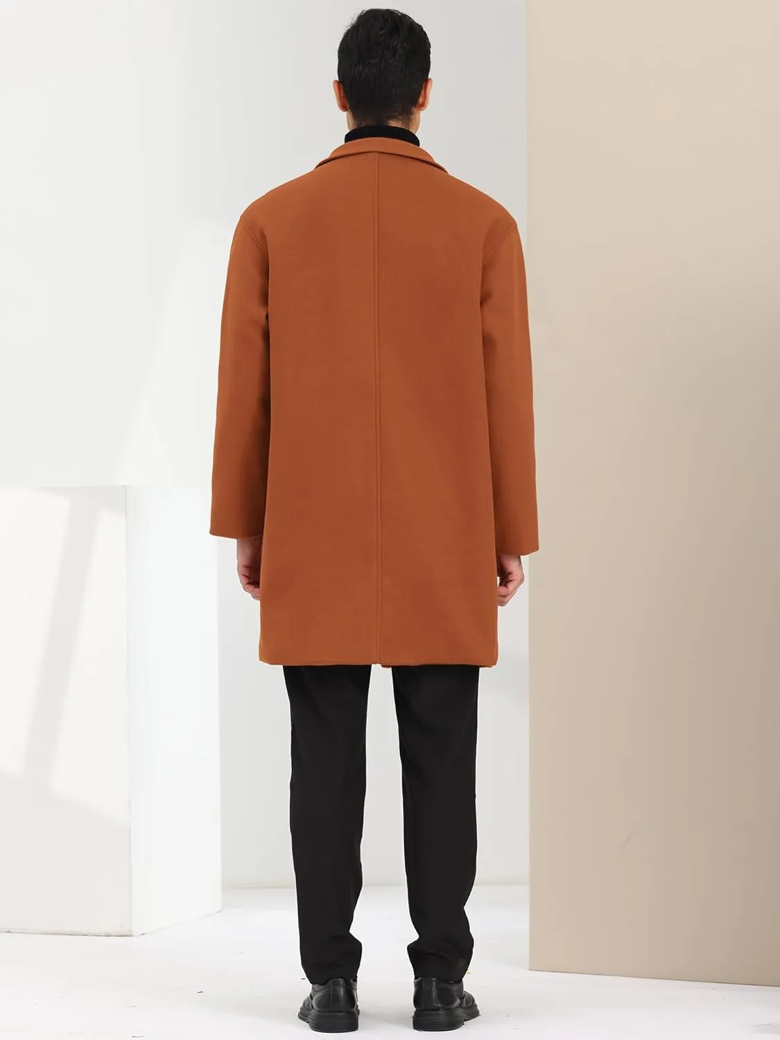 Lars Amadeus Men's Winter Trench Coat Notched Lapel Single Breasted Mid-Length Overcoat