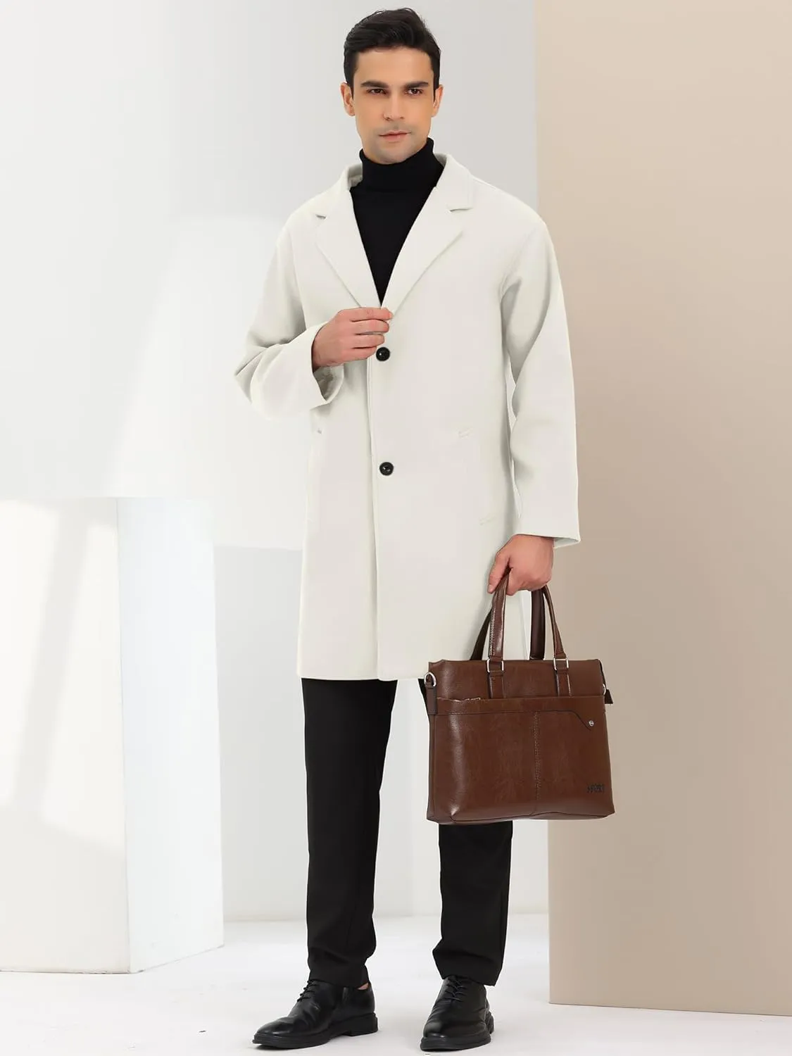Lars Amadeus Men's Winter Trench Coat Notched Lapel Single Breasted Mid-Length Overcoat