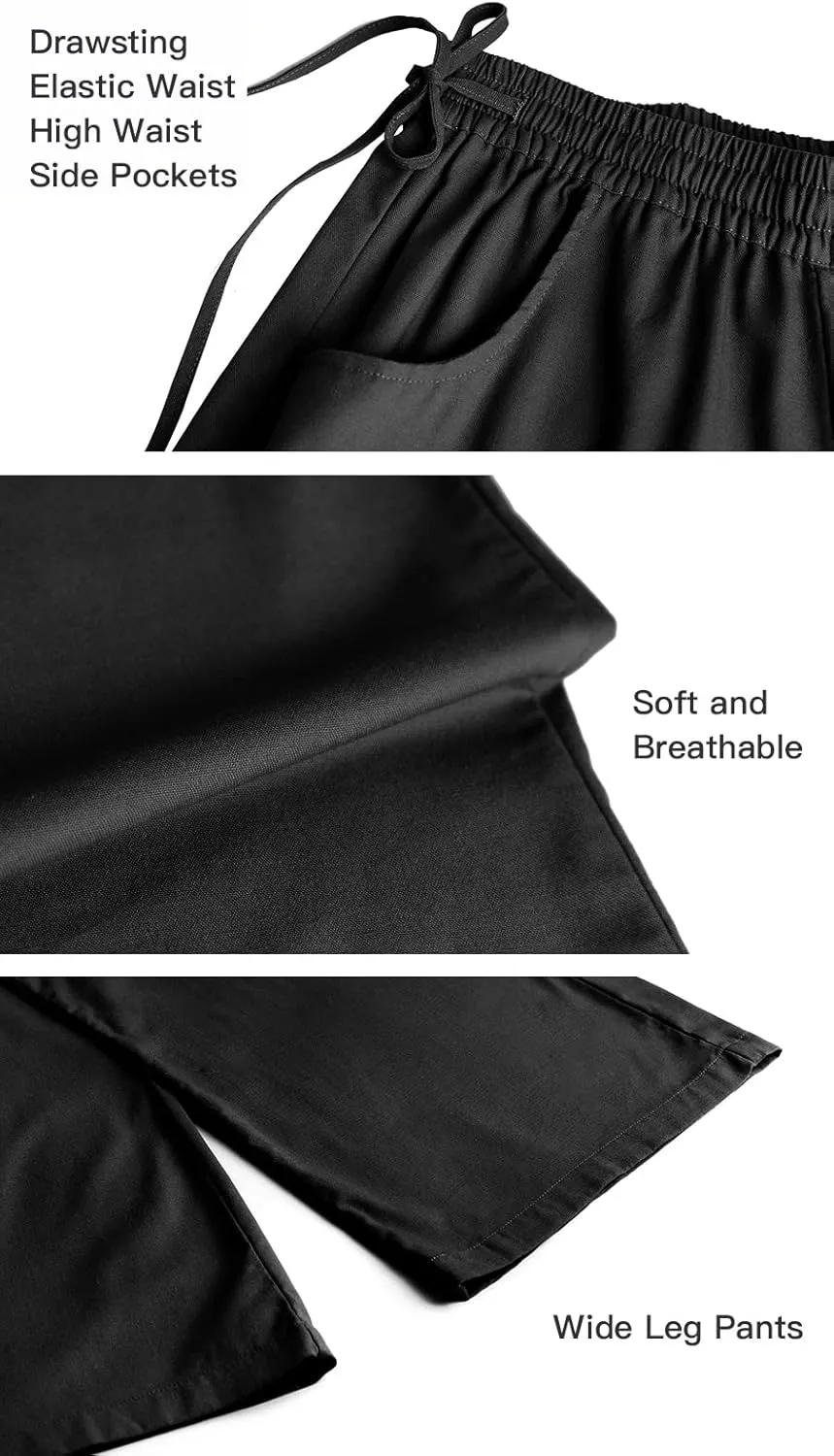 Les umes Women's Casual Wide Leg Long Pants High Waist Drawsting Loose Palazzo Pants Cotton Linen Beach Trousers