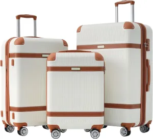 Lightweight 3-Piece Hardshell Luggage Set with Double Spinner Wheels, 20'', 24'', 28'' Sizes, White