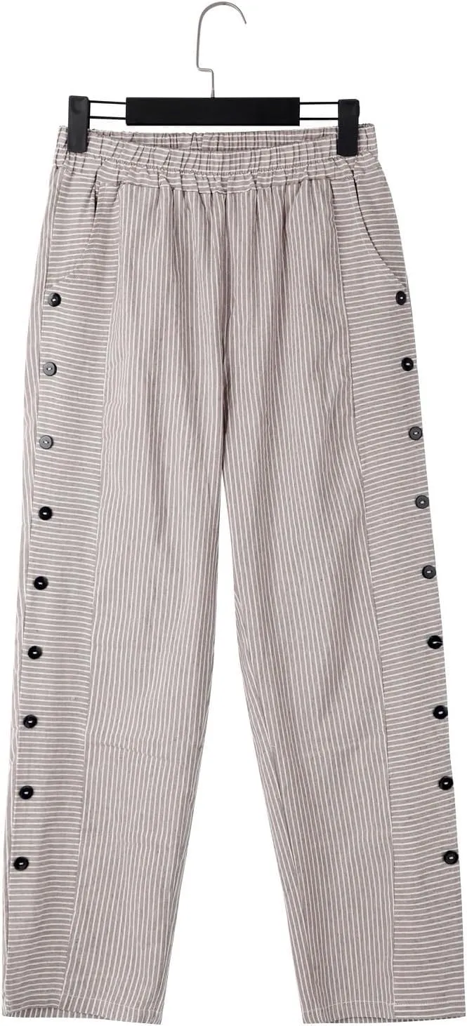 Linen Capri Pants for Women 2025 Elastic Waist Side Back Four Pockets 9/10 Pants Straight Leg Lounge Trousers with