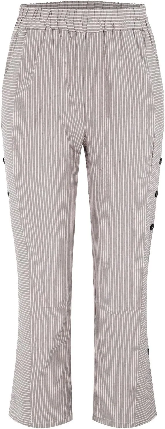 Linen Capri Pants for Women 2025 Elastic Waist Side Back Four Pockets 9/10 Pants Straight Leg Lounge Trousers with