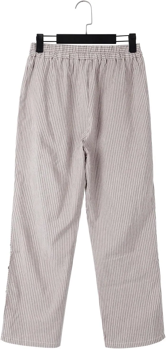 Linen Capri Pants for Women 2025 Elastic Waist Side Back Four Pockets 9/10 Pants Straight Leg Lounge Trousers with