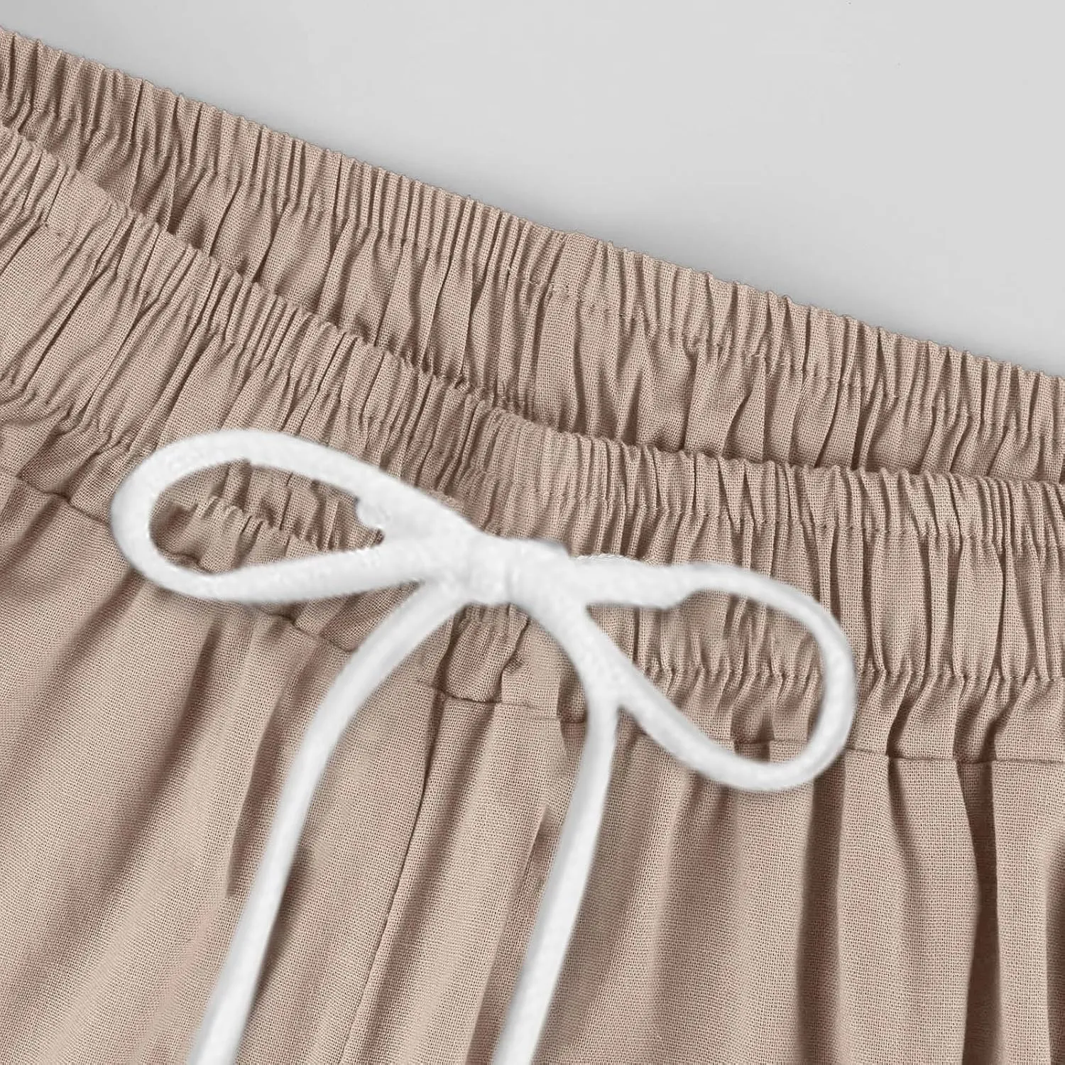 Linen Capri Pants Women Summer Wide Leg Cropped Pants Loose Cotton Ankle Trousers Elastic High Waist Workout Pants