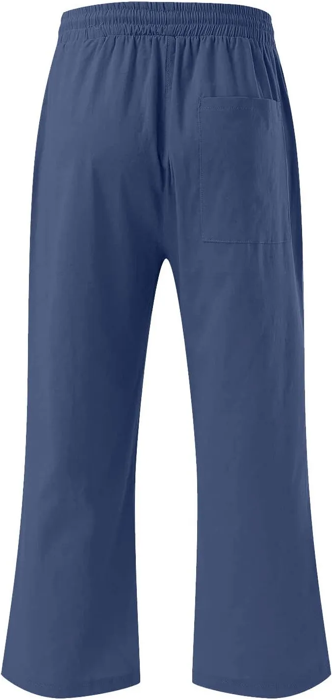 Linen Capris for Women Casual Summer Beach High Waisted Straight Pants Comfy Trendy Cropped Trousers with Pockets