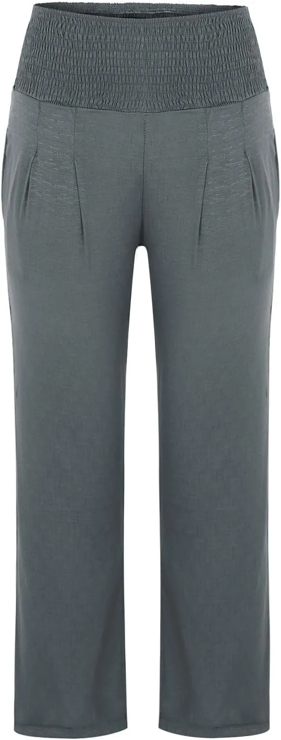 Linen Cotton Wide Leg Pants Women Casual Baggy 2024 Summer Palazzo Trousers Elastic High Waist Solid Straight Wide Leg Pants
