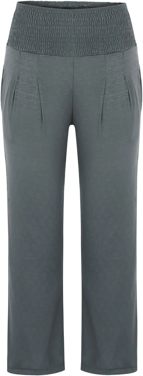 Linen Cotton Wide Leg Pants Women Casual Baggy 2024 Summer Palazzo Trousers Elastic High Waist Solid Straight Wide Leg Pants