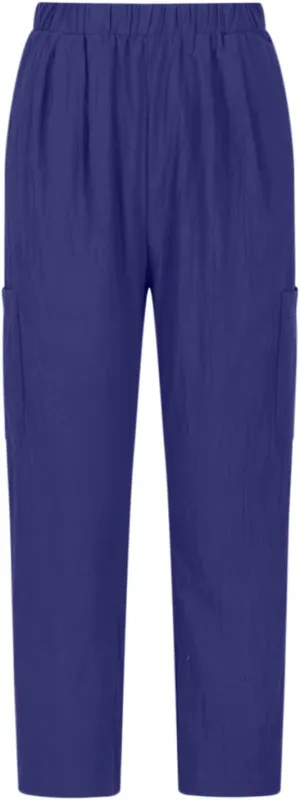 Linen Pants for Women Summer Beach Straight Leg Trousers Casual Elastic Waist Breathable Slacks Pants with Pocket