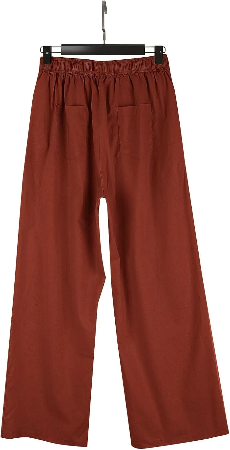 Linen Pants Tall Linen Pants for Tall Women Waisted Wide Leg Loose Comfy Trousers with Pockets Linen Outfit
