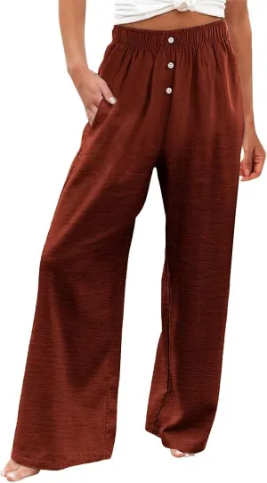 Linen Pants Tall Linen Pants for Tall Women Waisted Wide Leg Loose Comfy Trousers with Pockets Linen Outfit