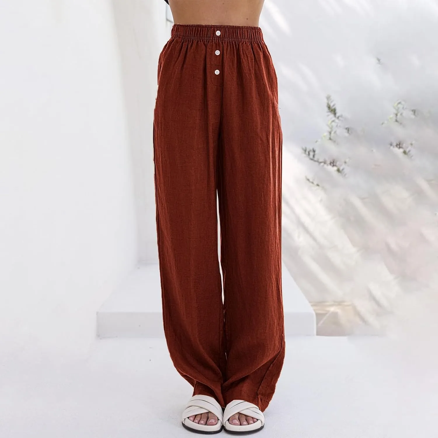 Linen Pants Tall Linen Pants for Tall Women Waisted Wide Leg Loose Comfy Trousers with Pockets Linen Outfit