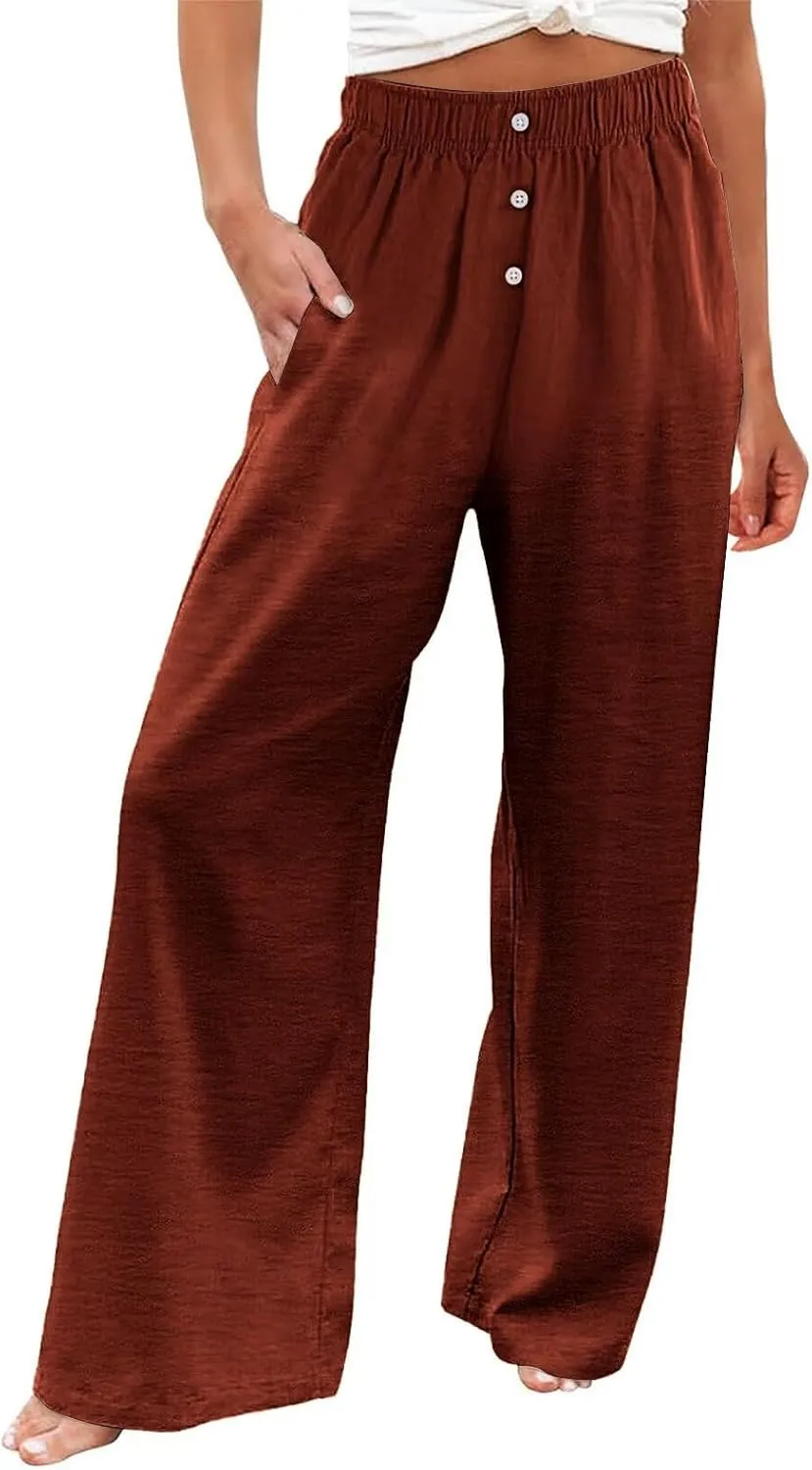 Linen Pants Tall Linen Pants for Tall Women Waisted Wide Leg Loose Comfy Trousers with Pockets Linen Outfit