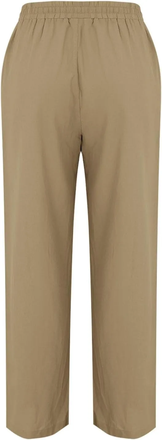 Linen Pants Women 2025 Summer Beach Lounge Palazzo Trousers Loose Elastic Plus Size Drawstring with Pockets Pants