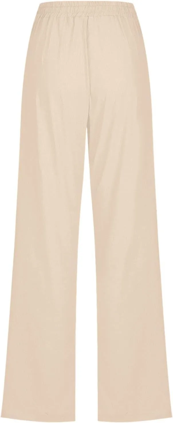 Linen Pants Women 2025 Summer Drawstring Pants Casual Loose Wide Leg Lounge Pants Trousers for Beach Travel Vacation