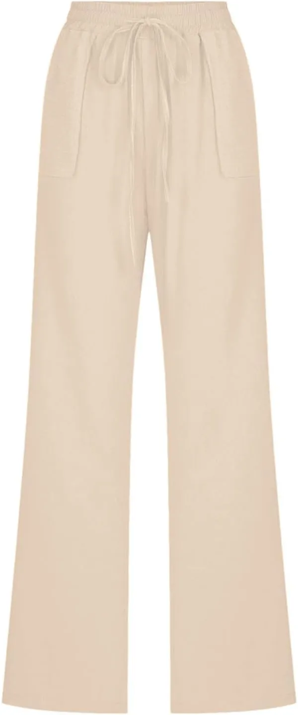 Linen Pants Women 2025 Summer Drawstring Pants Casual Loose Wide Leg Lounge Pants Trousers for Beach Travel Vacation