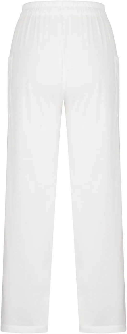 Linen Pants Women 2025 Summer Elastic High Waist Wide Leg Trousers Casual Loose Fit Harem Palazzo with Pockets