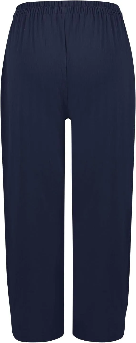 Linen Pants Women Casual Summer Wide Leg Pants High Waisted Trousers Lightweight Palazzo Pant with Pockets (S-2Xl)
