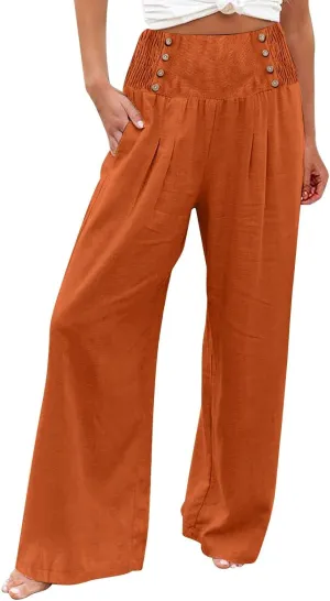 Linen Pants Women Comfy Flowy Wide Leg Pants Trousers Summer High Waisted Beach Palazzo Pants with Pockets 2025