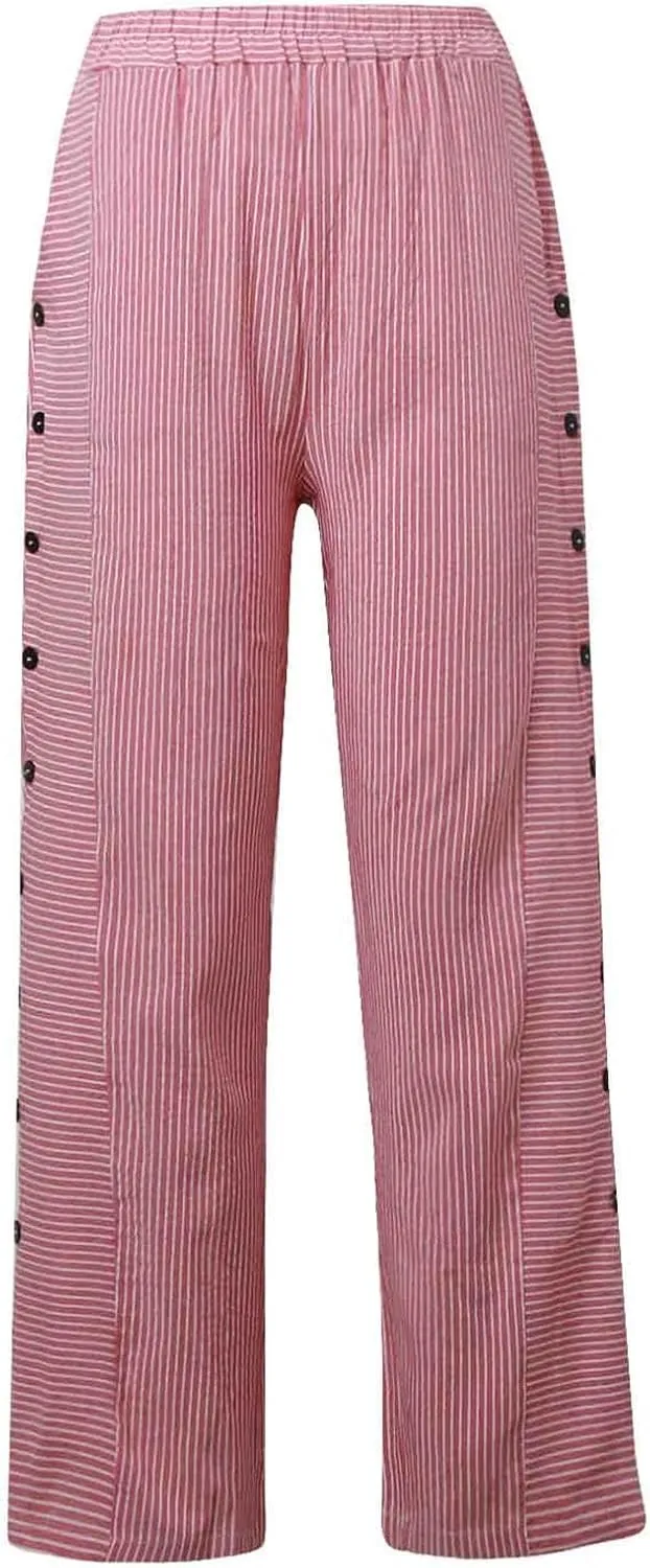 Linen Pants Women Ladies Summer Casual Beach Solid Color Plus Size High Waisted Linen Pants Elastic Waist Streetwear Trousers