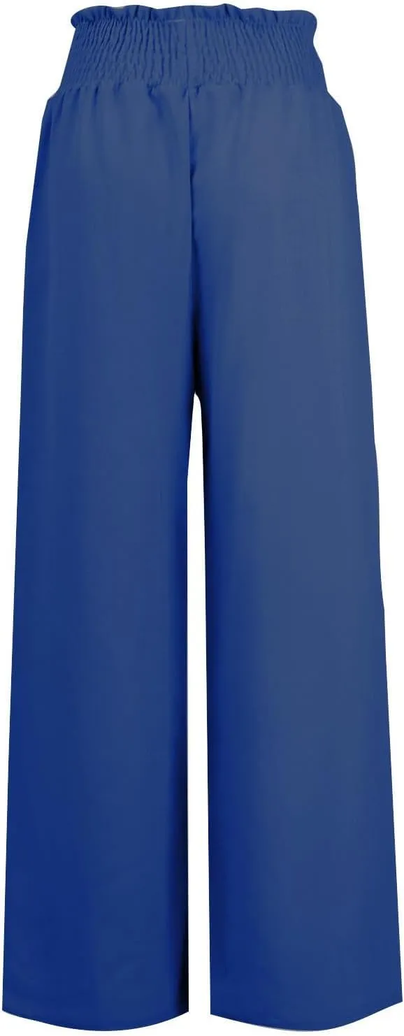 Linen Summer Pants for Women Lightweigh Elastic High Waist Wide Leg Pants Business Adjustable Tie Knot Trousers