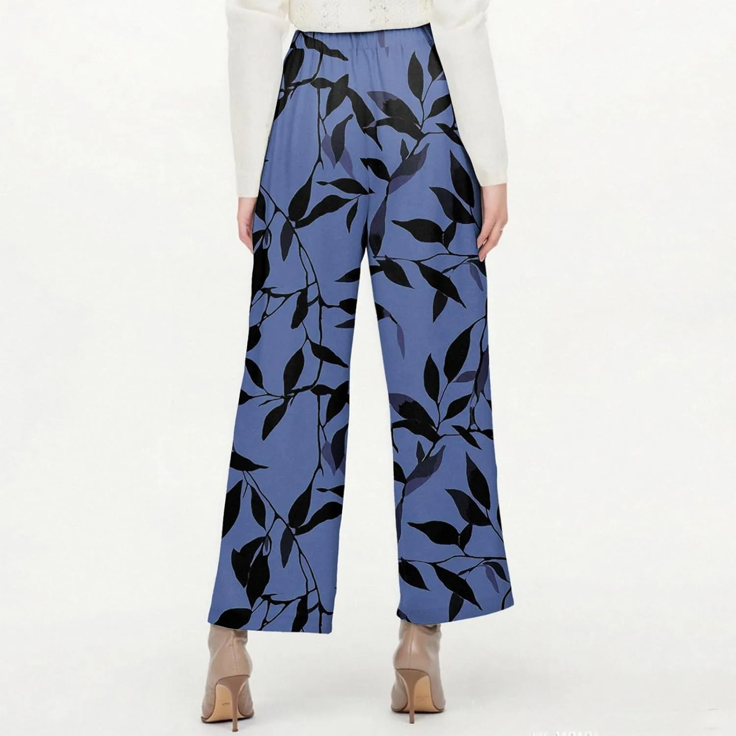 Linen Tall Pants for Women Summer Loose Fit Elastic Waist Wide Leg Pants Soft High Waist Straight Floral Print Outfits