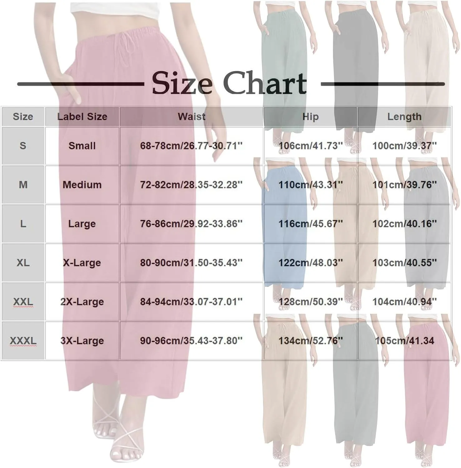 Linen Wide Leg Pants for Women Solid Color Baggy Palazzo Pants 2025 Summer Drawstring Elastic Waisted Trousers
